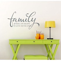 Family Where Life Begins Love Never Ends Wall Decals Quotes Vinyl Sticker,23x13-Inch, Storm Gray