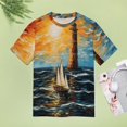 thumbnail image 4 of Lighthouse Coast Scenery Womens Tops Women's Fashion Casual Short Sleeve Flower Print Round Neck Pullover Top Blouse, 4 of 6
