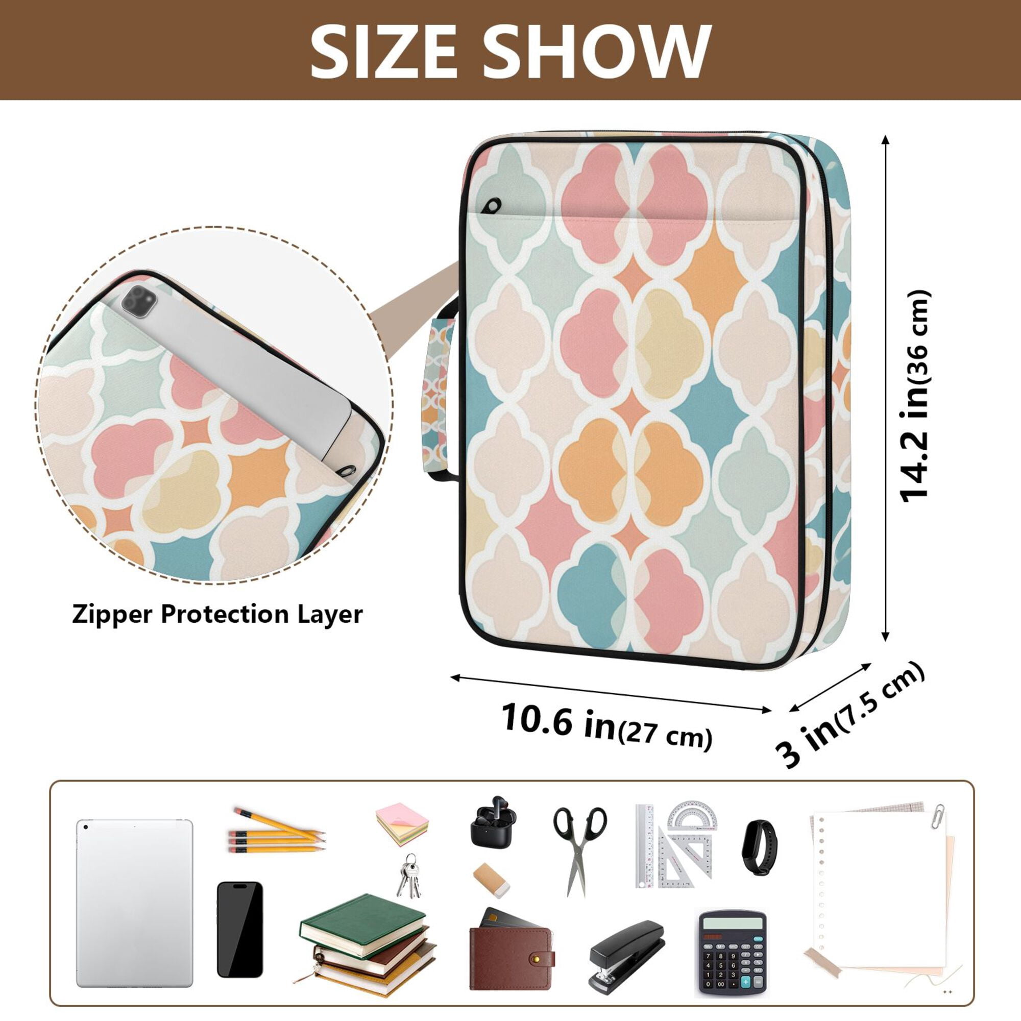 FORMRS Accordion File Folder A4 Size 7-Pocket Expanding Document Organizer Bag with 3 Ring Binder, Pink Abstract Pattern