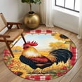 thumbnail image 3 of Retro Rooster Large Area Rugs for Bedroom Living Room, Soft Non Slip Carpet Bedside Rug, Yellow Sunflower Red Plaid Farmhouse Round Floor Cover Kitchen Accent Rug 6' for Dining Room/Office, 3 of 9