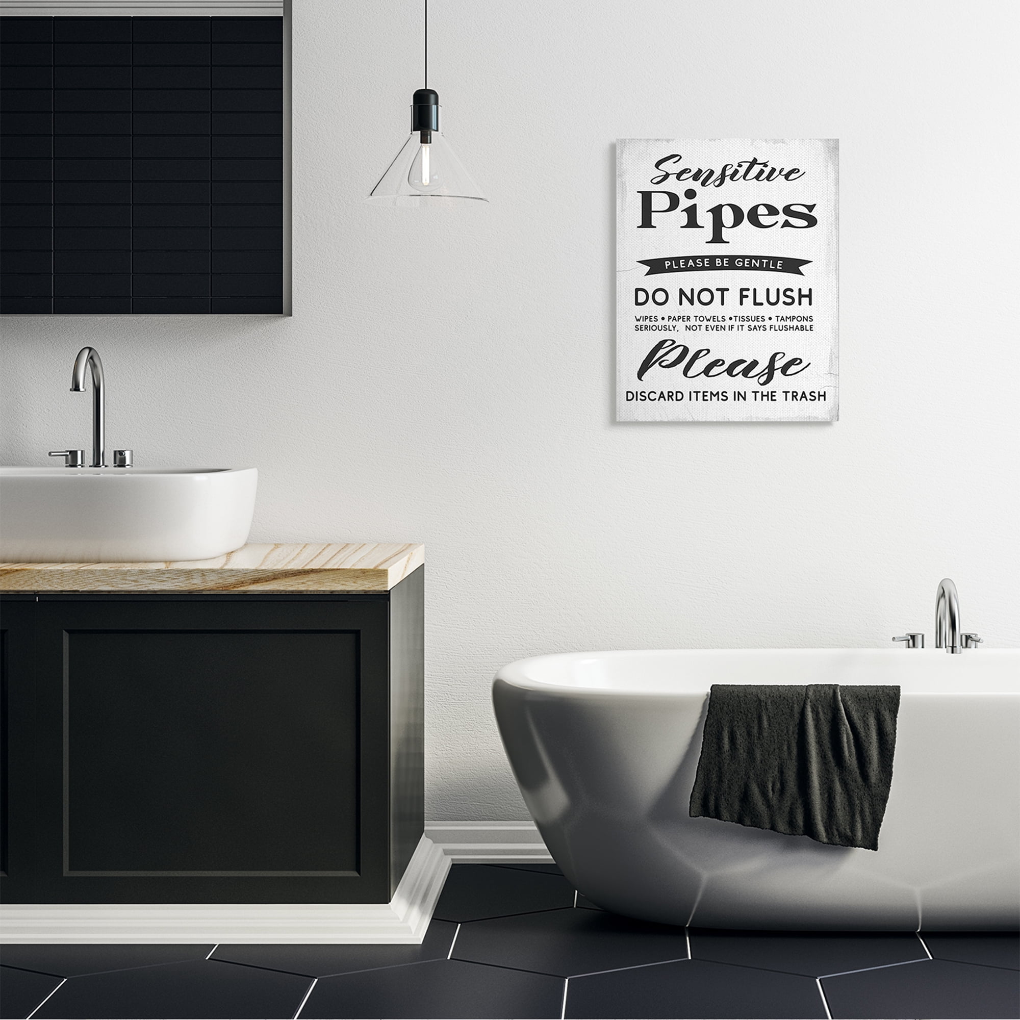Stupell Industries Sensitive Toilet Pipes Sign Flushing Restrictions Canvas Wall Art by Daphne Polselli
