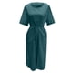 thumbnail image 4 of Vestido largo de lino para mujer talla grande - Cintura con cordón, abertura, manga corta, informal, 4 of 6