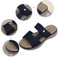 thumbnail image 5 of Rokment Womens Comfortable Platform Wedge Slip on Sandals Fashion Breathable Leather Wide Width Chunky Mid Heel Walking Slides Beach Summer Casual Dress Slippers Blue Size 8.5, 5 of 7