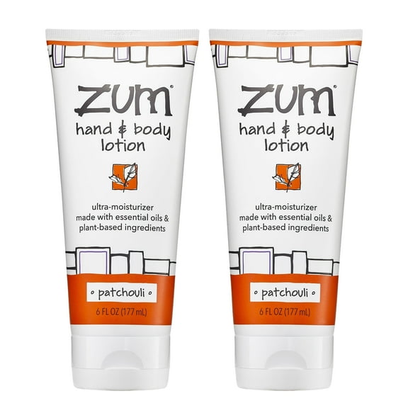 Zum by Indigo Wild Hand & Body Lotion - Natural Hand Lotion for Dry Hands - Body Lotion for Women & Men - Body Moisturizers Include Shea Butter, Jojoba Oil & More - Patchouli- 6 fl oz (2 Pack)