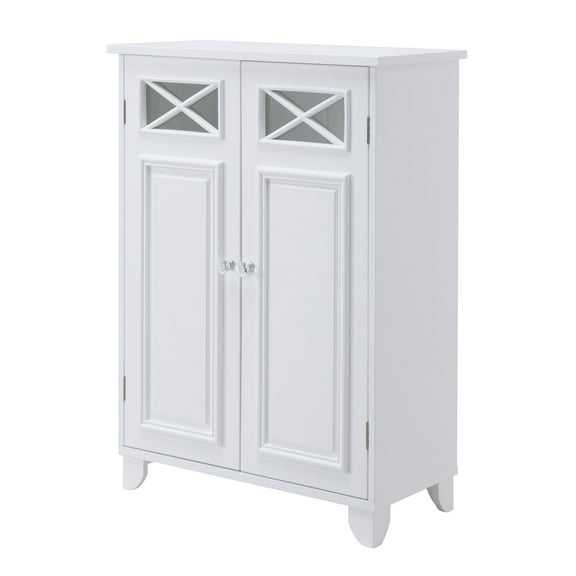 Teamson Home Dawson Two-Door Floor Storage Accent Cabinet with Decorative Glass Panels, White