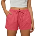 thumbnail image 3 of Aboser Womens Casual Gauze Shorts Summer Cotton Linen Shorts Cozy Elastic Drawstring Waist Mini Shorts Solid Color Wide Leg Shorts with Pockets, 3 of 9