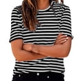 thumbnail image 2 of Womens Short Sleeve Tunic Tops Casual Striped Print T Shirt Crew Neck Top Blouse Tee Tops, 2 of 7