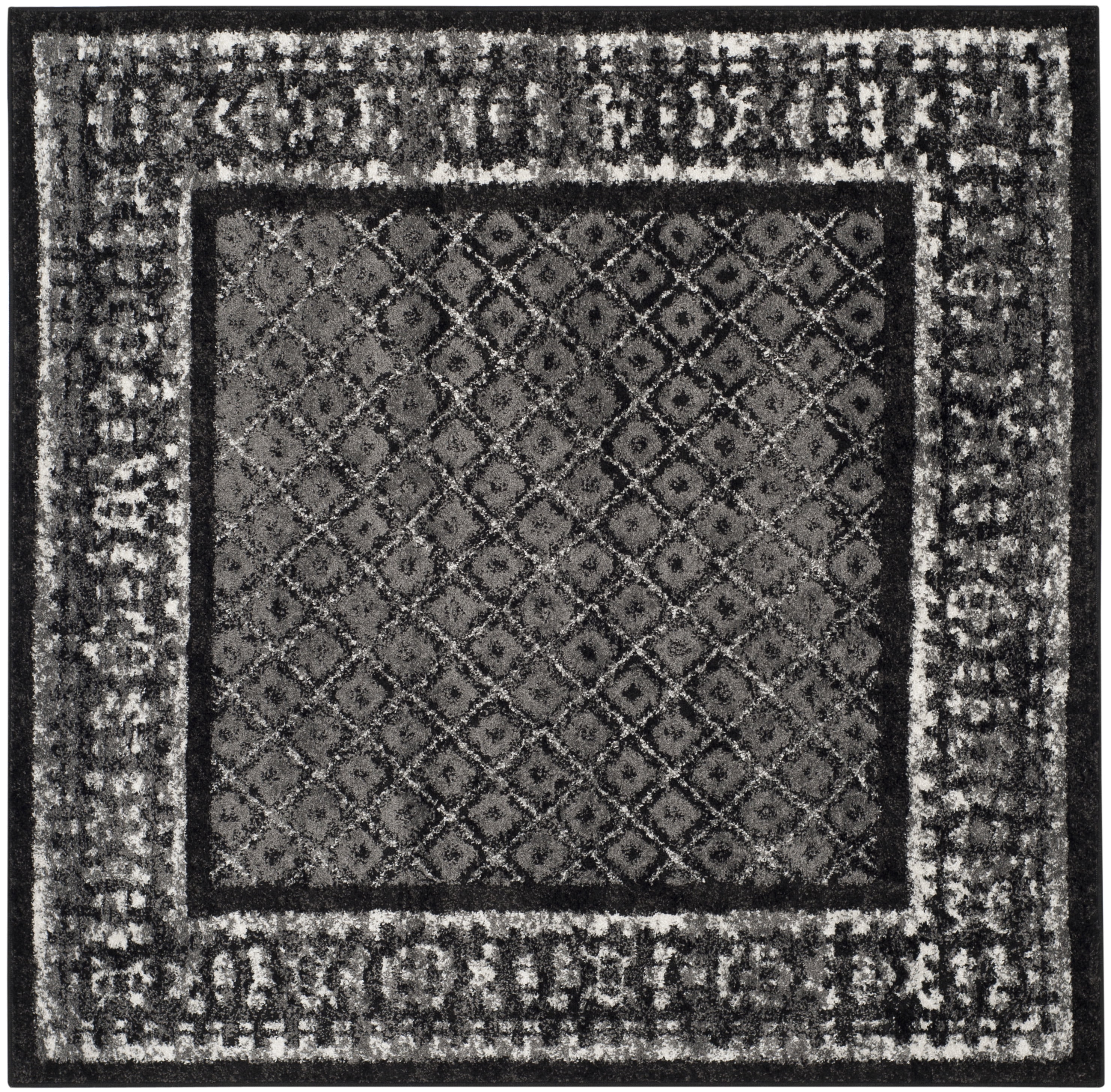 SAFAVIEH Adirondack Royston Geometric Area Rug, Black/Silver, 4' x 4' Square
