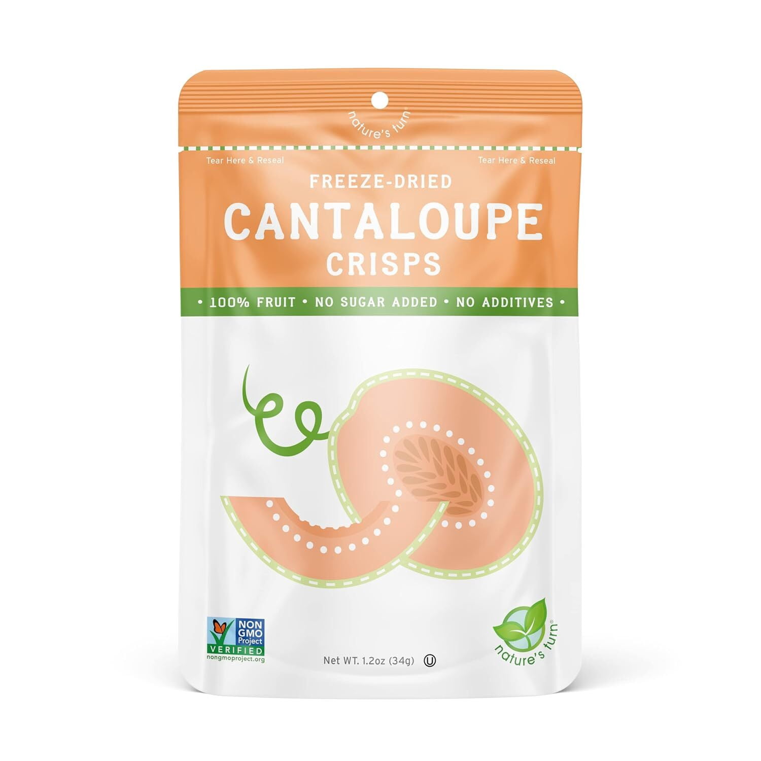 Nature’s Turn Freeze-Dried Cantaloupe Crisps, No Added Sugar, Healthy Natural Fruit Crisp Snack for School Lunches, 6 Pack (1.2 oz Each)