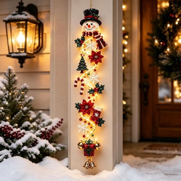 Glowing Christmas Door Hanger,47" Lighted Spiral Holiday Decor,Warm White LED,7 Styles Angel Snowman Santa Reindeer Tree Cookie Figure,Porch Wall