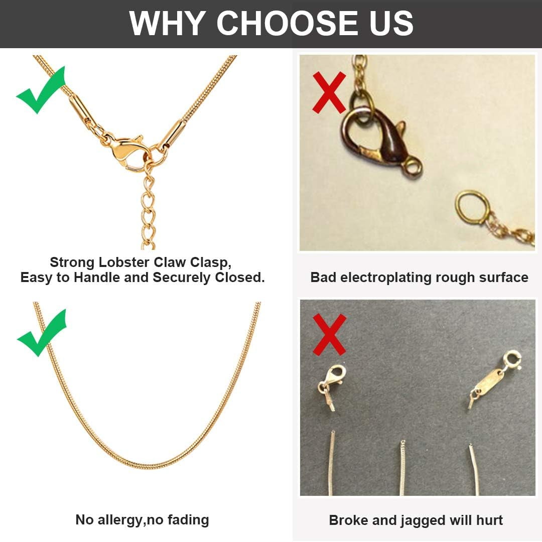 ChainsHouse 1.0mm Thin Gold Plated Snake Chain Necklaces for Women Men Waterproof Silver Lobster Clasp 18"-30" Jewelry Gift