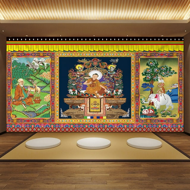Tapiz Thangka de pared con diseño de budismo tibetano, 150 x 75 cm, microtela