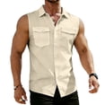 thumbnail image 6 of Mens Summer Shirt Button Down Breathable Collared Sleeveless Top Casual Lightweight Cotton Linen Tank Tops Dressy (3XL,Beige), 6 of 9