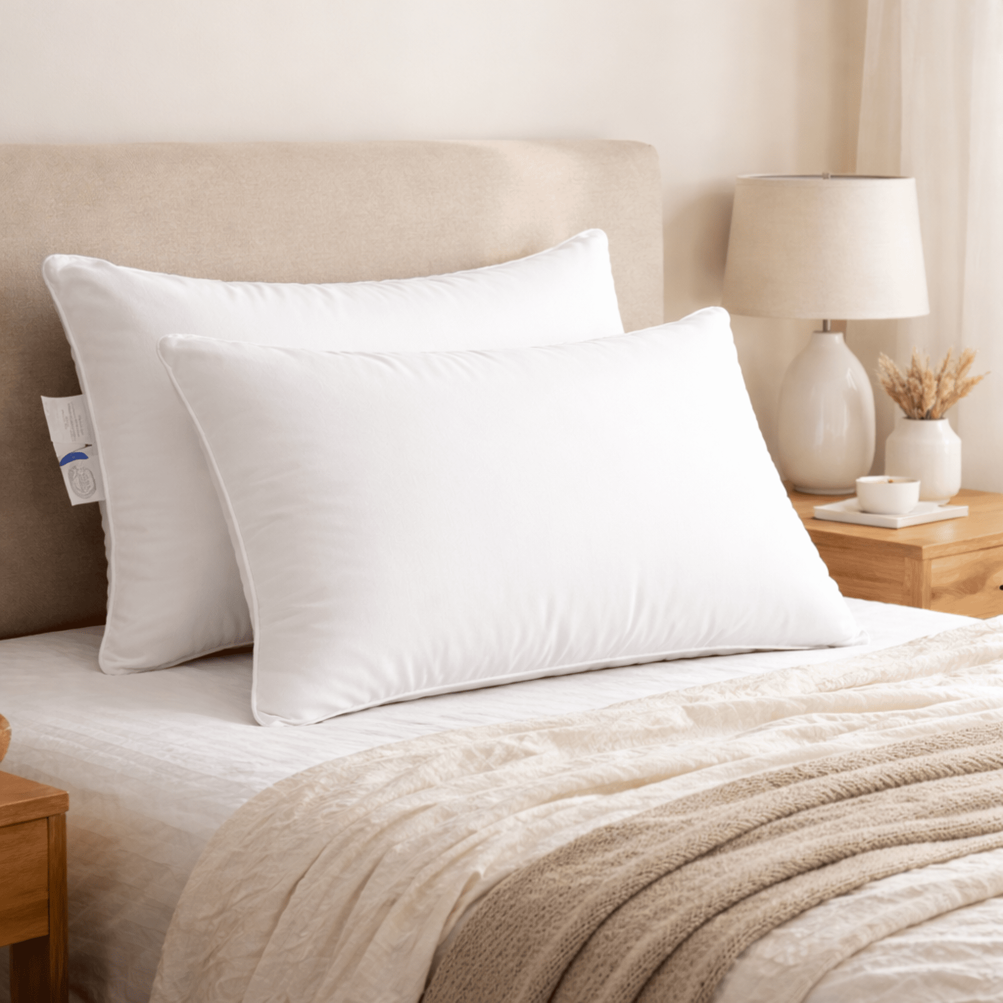 East Coast Bedding 100% White Down Luxury Pillow, 600 Fill Power, 300 Thread Count Cotton Shell, RDS Certified, Medium/Firm Loft, Standard
