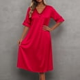 thumbnail image 2 of Womens Lace Sleeve Nightgown Solid Color Ice Silk Short Sleeve Midi Loose Red XXXL, 2 of 4