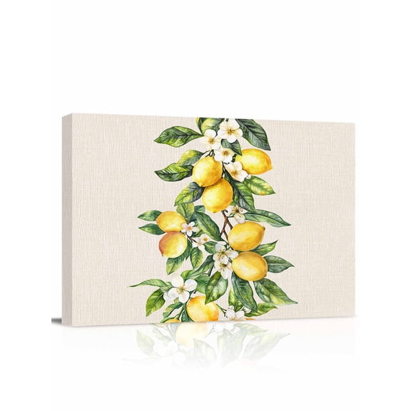 Yellow Lemon Wall Art for Living Room,Canvas Picture Wall Decor for Bathroom Bedroom,Spring Botanical Leaves Fruit Farmhouse Painting Artwork for Office Kitchen Hallway Dining Room Home Decor 16"x20"