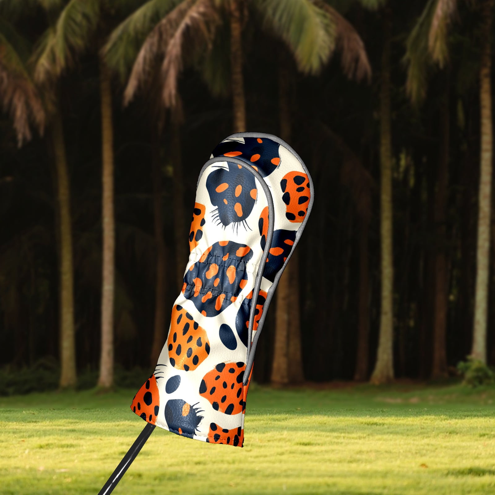 Golf Club Covers PU Leather Waterproof Head Covers for Fairway Woods Hybrids Leopard Print