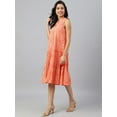 thumbnail image 5 of Janasya Indian Women's Peach Cotton Floral Block Print Flared Western Dress, 5 of 8