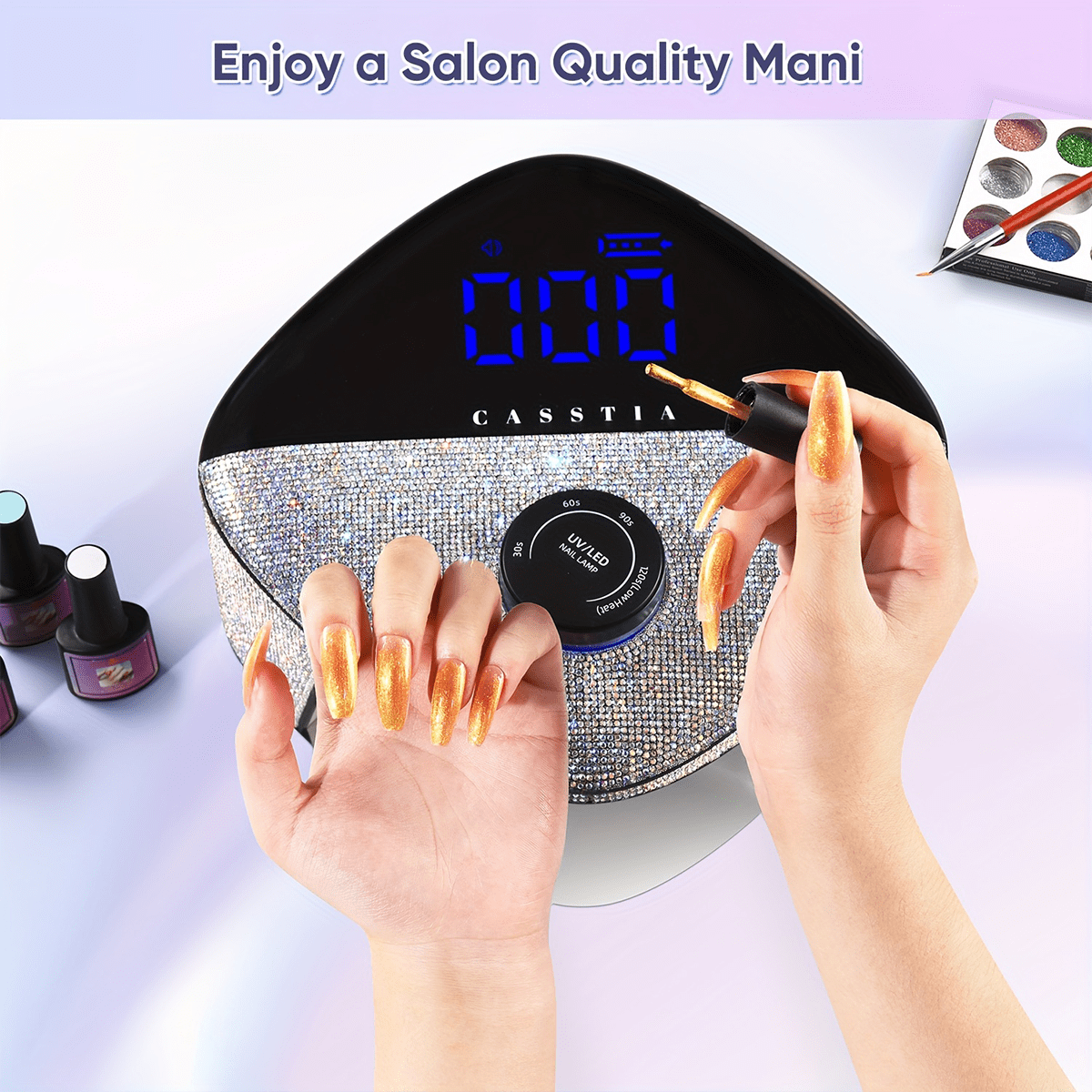 Rechargeable UV Lamp for nails,Casstia 54W Shiny Cordless UV LED nail Lamp, Gel UV Nail lamp Low heat nail dryer, knob control and mood lamp design, nail curing lamp for fast drying gel polish