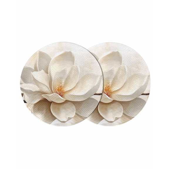 White Vintage Magnolia Flowers Round Table Placemats set of 2, Rustic Floral Botanical Washable Woven Place Mats for Dining Tables Kitchen Party Decor,Heat Proof, 15in,