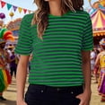 thumbnail image 2 of Tops For Women T-Shirts Stripe Print Short Sleeve Crew Neck Casual Spring Summer Clothes Black, 2 of 7