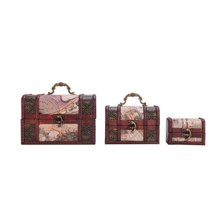 Vintage Wooden Embossed Flower Pattern Jewelry Treasure Box Storage Organizer Trinket Keepsake Chest Pack of 3