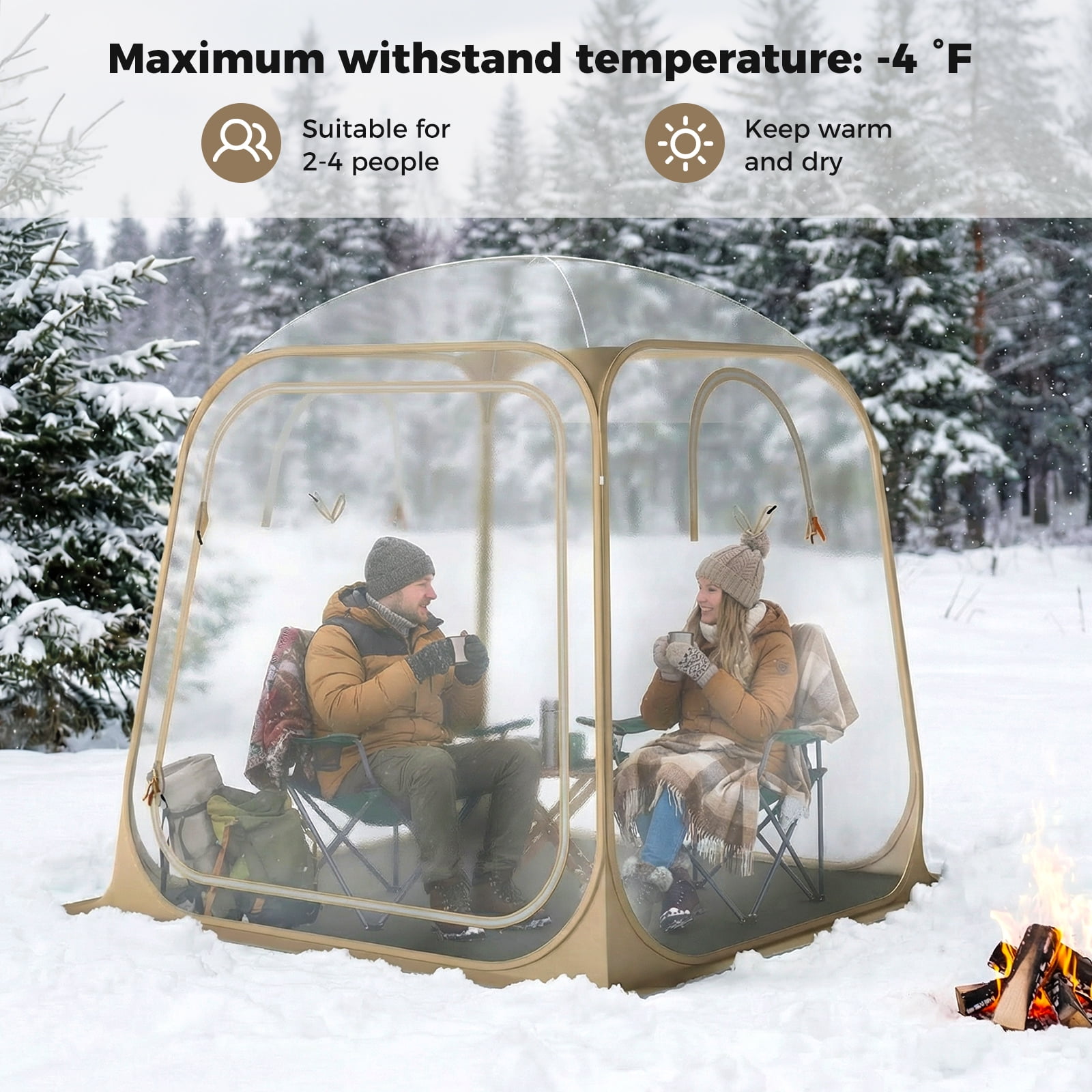 Gymax 7x7ft Clear Bubble Pop-Up Tent w/Sealed Floor Bag PVC Screen for 2-4 Persons