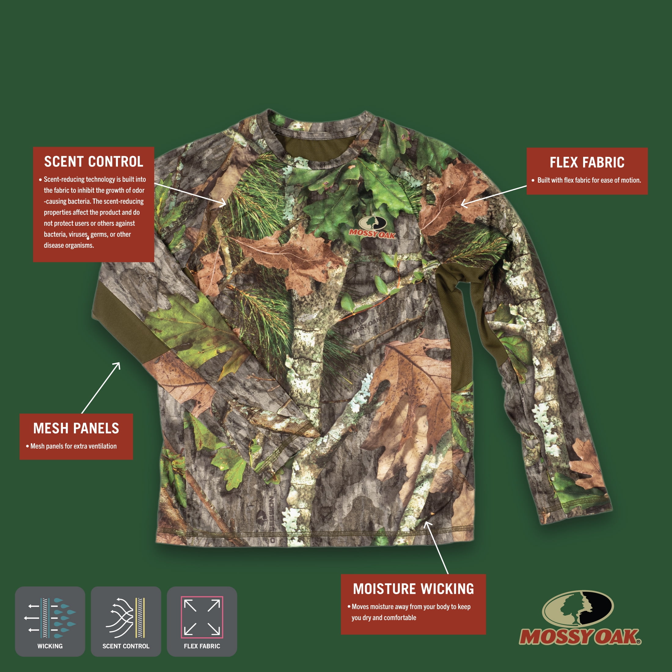 Mossy Oak Men's Long Sleeve Half-Zip Turkey Hunting Performance Camo Hoodie Pullover, Sizes S-3XL