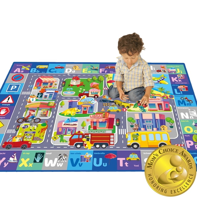 QUOKKA Floor Large Nursery Rug for Babies - Foldable Padded Non-Slip Rug with City for Kids Toddlers & Infants
