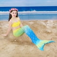 thumbnail image 3 of Rhuody 8-9 Years Girl Swimsuit 3-Pieces Swimwear Sleeveless Multicolor Dressy Shimmery Princess Tail Fancy Dress Birthday Party Bikini Set Adorable Beach Wear Mint Green, 3 of 3