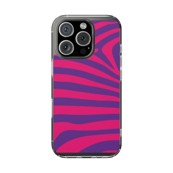 Clear Hybrid Shockproof Case for Apple iPhone 16 PRO - Purple Hot Pink Zebra Stripes Pattern