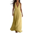thumbnail image 2 of Dolkfu Minimalist dresses for women Yellow V-Neck Sleeveless Maxi Faux-Wrap Dresses Flowy Relaxed Fit Solid Cotton Blend Modern Dresses Yellow,M, 2 of 6
