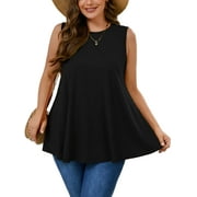 SHOWMALL Women's Plus Tank Tops Summer Beach Sleeveless Black 3X Swing Tunics Tops Casual Vacation Holiday Tops