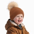 thumbnail image 2 of Toddler Kids Beanie Solid Color Cute Knitting Hat with Pom-Pom for 3-8 Years Little Kids Winter Beanie Hat, 2 of 6