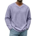 thumbnail image 2 of Dwellite Men's V Neck Sweater Knitted Pullover Casual Soft Waffle Lightweight Long Sleeve Sweater Light Purple 2XL, 2 of 5