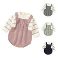 thumbnail image 4 of 2025 Tout-Petit Bébé Fille Garçon Rayé Tricot Chandail Barboteuse Col Rond Manches Longues Combinaison Automne Hiver Vêtements Chauds Rose, 4 of 4