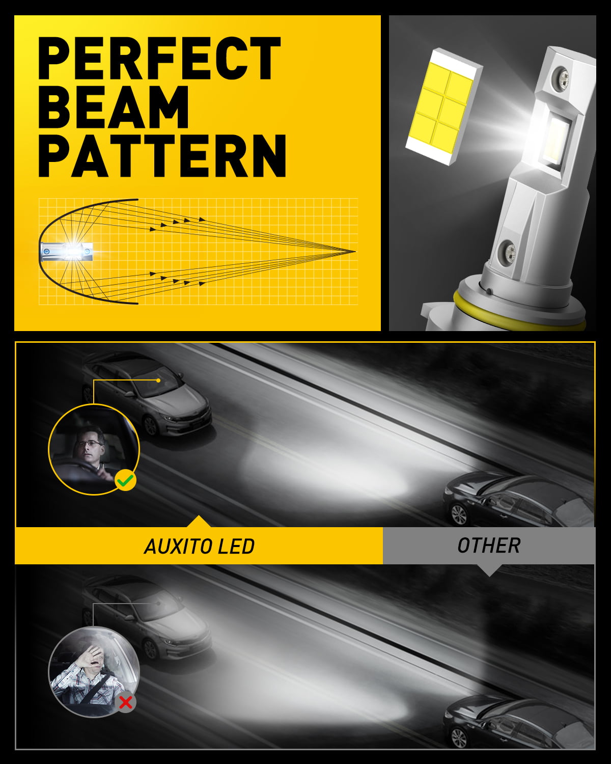 AUXITO 9005 HB3 LED Headlight Bulbs 6000K White, 100W 20000 Lumens, 600% Brighter  HB3ll 9005ll 9005 Headlight Bulbs, Pack of 2 