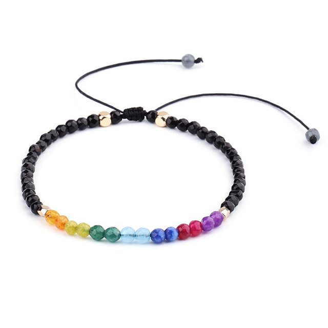 1 Uds. Pulsera de 12 signos del zodíaco, piedra de color, Yoga, siete colores, pulsera bohemia con cuentas, pulsera de constelación con cuentas de cristal, acero inoxidable ajustable oso de fresa Electrónica