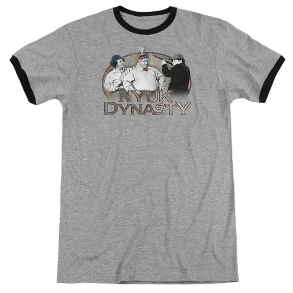 Three Stooges Nyuk Dynasty Adult Ringer T-Shirt Heather Black