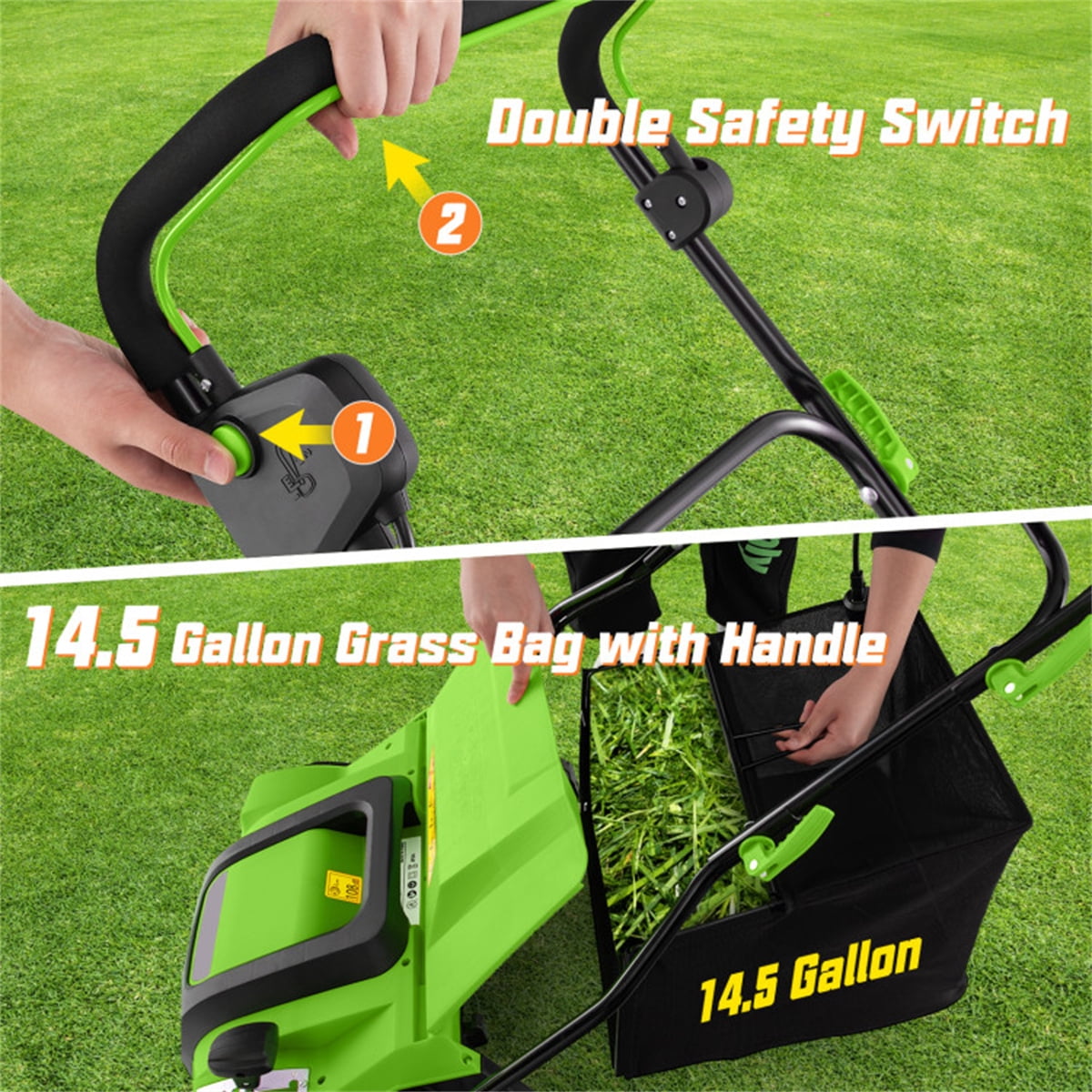 15A Corded Electric Lawn Dethatcher & Scarifier 2-in-1, 16 Inch Cutting Width 5-Position Depth Adjustment with 14.5Gal Grass Bag