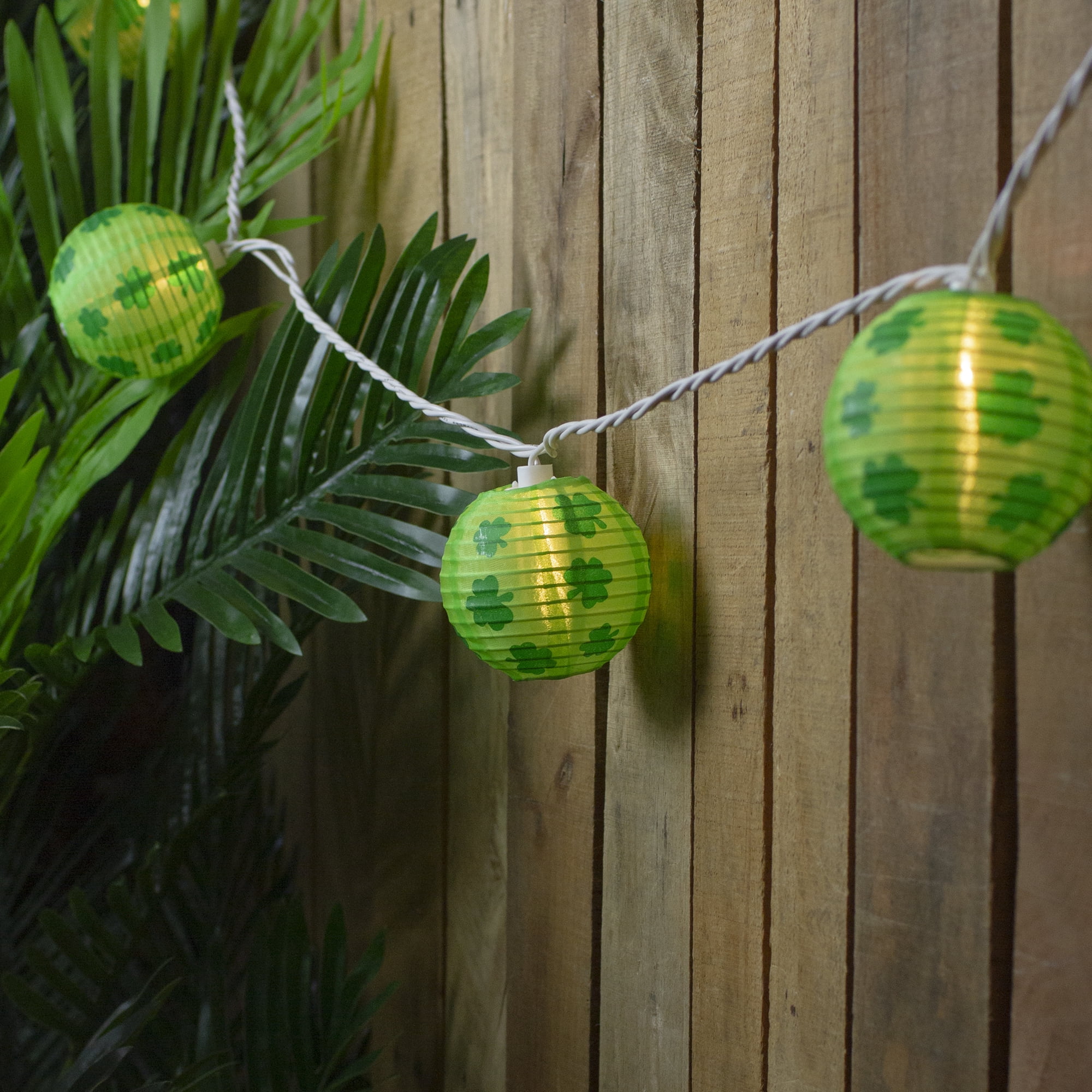 10-Count Green Shamrock St. Patrick's Day Paper Lantern Lights Clear Bulbs