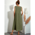 thumbnail image 4 of Robe Maxi Femme 2025 Sans Manches Robes d'Été Col en V Décontractées à Étages avec Poches Vert G, 4 of 7