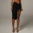 thumbnail image 2 of Women Bodycon Skirts High Waist Bandage Drawstring Ruched Side Split Wrap Skirt Irregular Skirt, 2 of 7