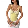 thumbnail image 2 of Corsé con Cuello en V, Tirantes Ajustables y Ribete de Encaje con Volantes para Mujer Top Corto Moldeador Amarillo S, 2 of 10