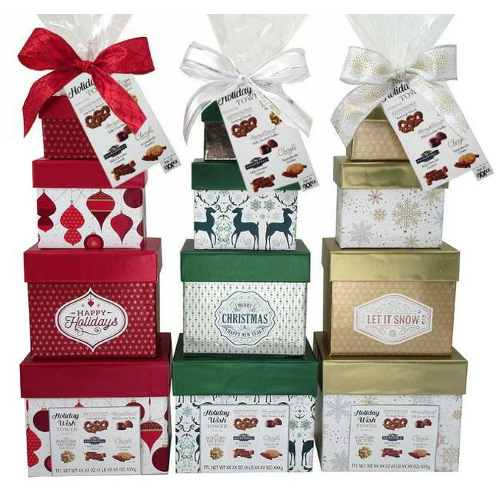 Holiday Wish Gift Tower with Variety Sweets, 4 Box Set (Color & Style