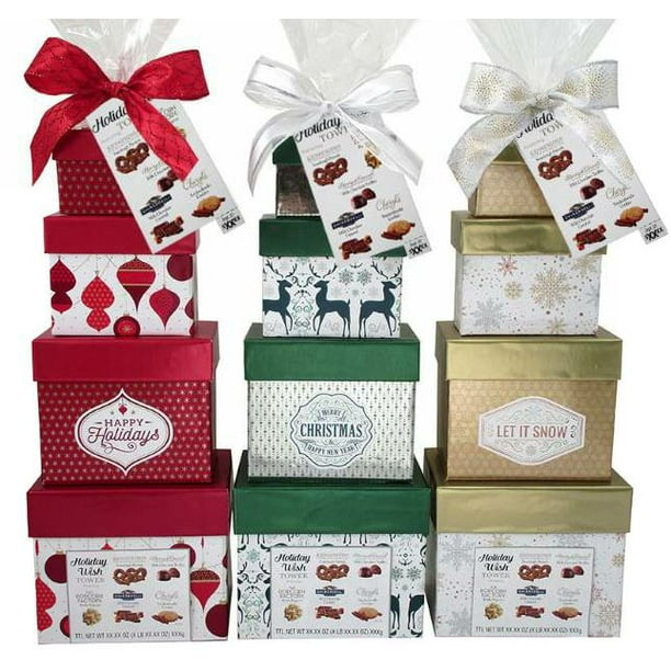 Holiday Wish Gift Tower with Variety Sweets, 4 Box Set (Color & Style