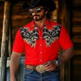 thumbnail image 2 of LIIPEE Western Cowboy Floral Graphic Shirt For Men Short Sleeve Turn Down Collar Button Up Shirts Male Comfortable Breathable Tops,XXXXL, 2 of 5