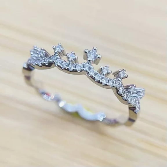 GKNET 925 Silver Crystal Crown Rings Womens Wedding Rings Size 5-10 2 Color-Silver-10