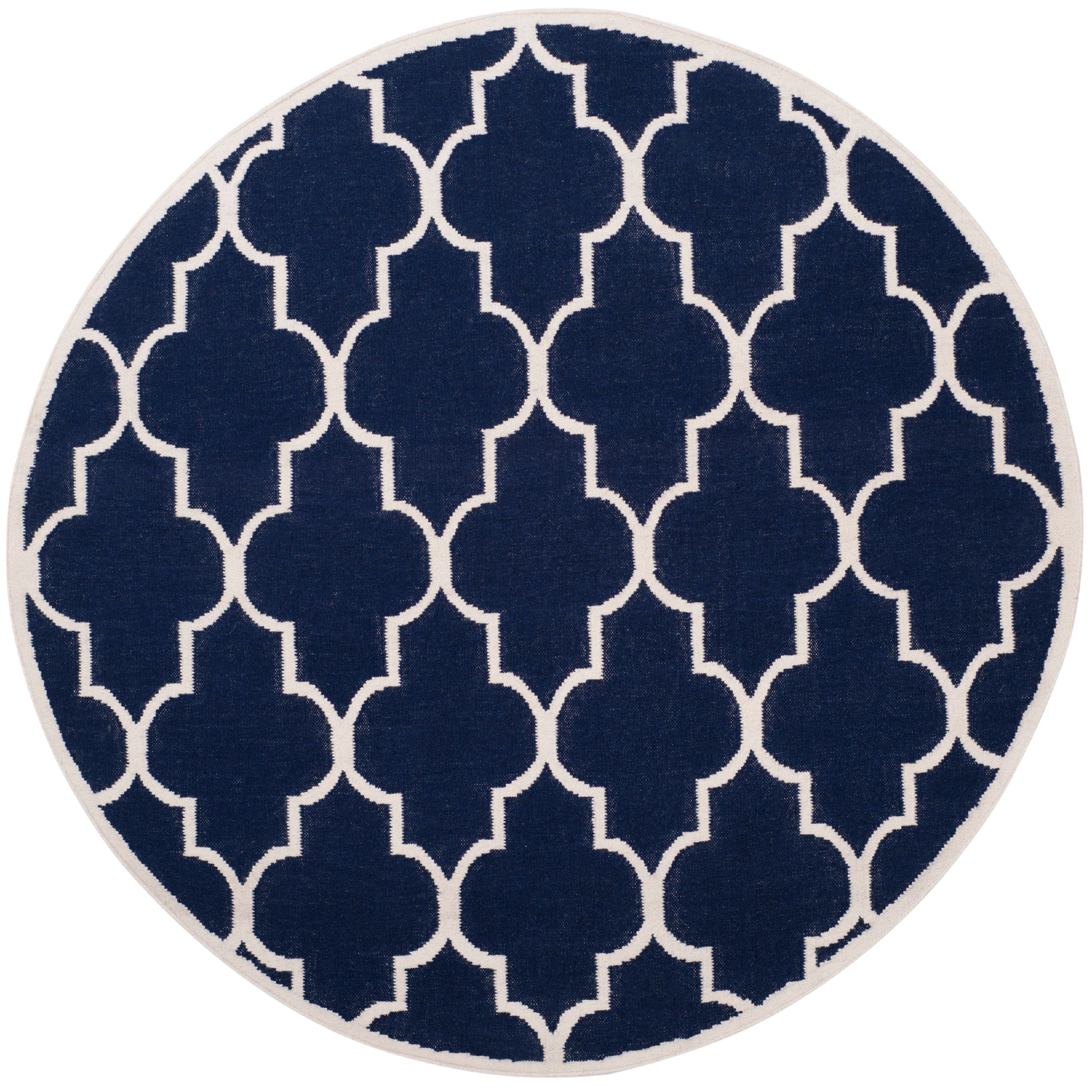 SAFAVIEH Dhurries Toby Geometric Area Rug, Navy/Ivory, 6' x 6' Round
