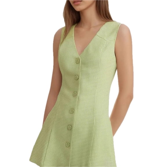 Women's Gingham Button Front A Line Mini Dress Ninety Eight % Polyester and Two % Spandex for Comfort Effortless Fit